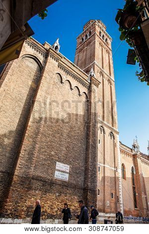 Venice, Italy - April, 2018: Basilica Di Santa Maria Gloriosa Dei Frari Located At The Heart Of The