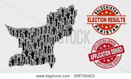 Electoral Balochistan Province Map And Watermarks. Red Round Application Denied Distress Seal Stamp.
