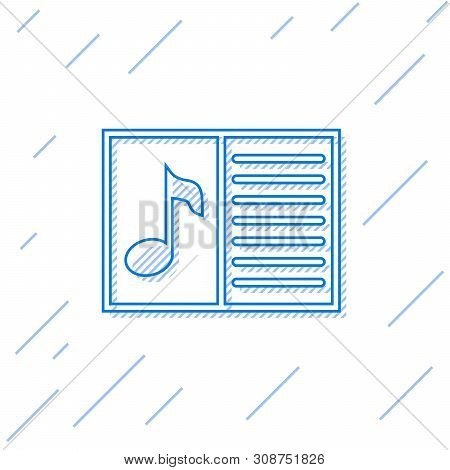 Blue Music Book With Note Line Icon Isolated On White Background. Music Sheet With Note Stave. Noteb