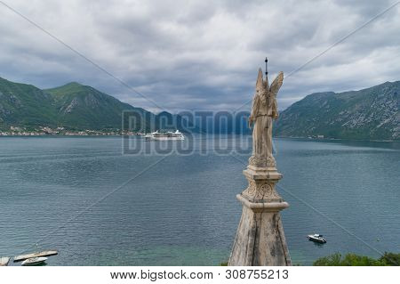 Spire Of The Church Of Saint Eustace In Dobrota, Aerial View,