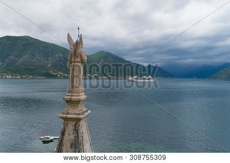 Spire Of The Church Of Saint Eustace In Dobrota, Aerial View,