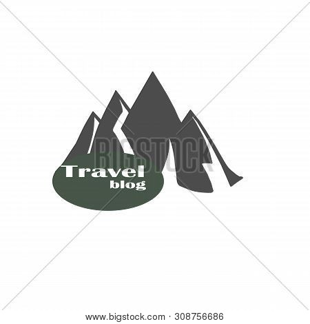 Flat Vector Logo Design - Mountains For Website Or Travel Blog. Extreme, Active Rest. Landscape Icon