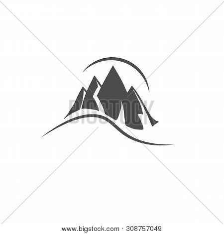 Flat Vector Logo Design - Mountains, Ski Sport. Extreme, Active Rest. Landscape Icon Vector, Mountai