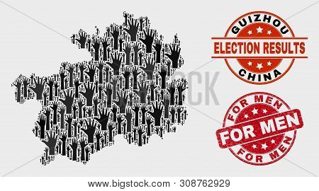 Election Guizhou Province Map And Watermarks. Red Rounded For Men Grunge Watermark. Black Guizhou Pr