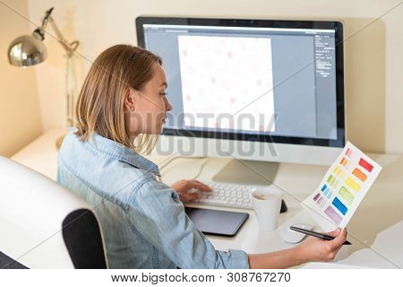 Graphic Designer. Work With Color On The Project. Web Design Concept. Freelancer. Art