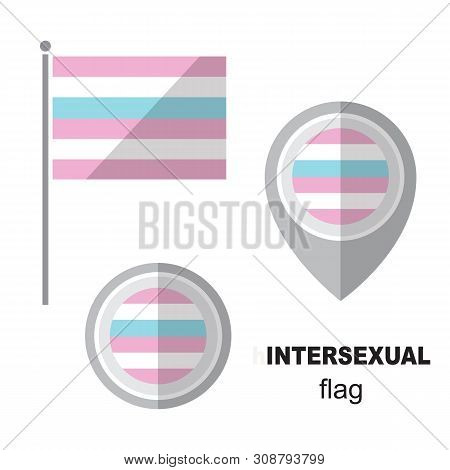 Intersexual Pride Flag And Map Pointer. Gay Pride Symbol. Design Element For Banner, Poster Or Leafl