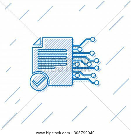 Blue Smart Contract Line Icon Isolated On White Background. Blockchain Technology, Cryptocurrency Mi