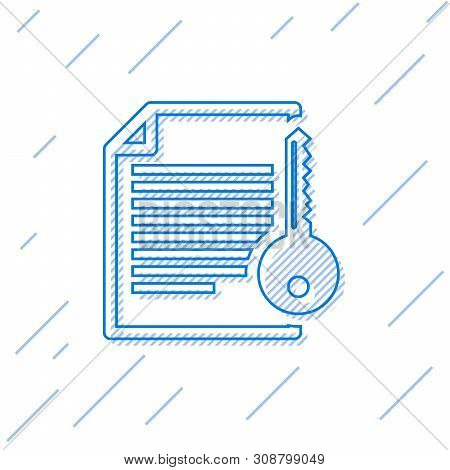 Blue Smart Contract Line Icon Isolated On White Background. Blockchain Technology, Cryptocurrency Mi