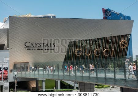 Las Vegas,AZ/USA - 6.27.2019:The Shops at Crystals, a luxury-goods shopping mall; In April 2016, Invesco and Simon Property Group purchased Crystals for $1.1 billion, with Simon owning 50% of it.