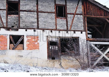 Old House With Half-timbered Facade Falling Into Decay