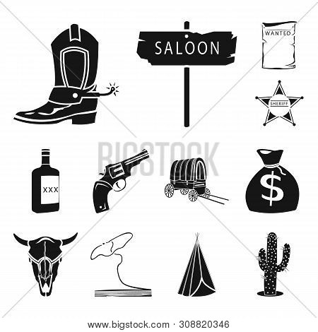 Attributes Of The Wild West Black Icons In Set Collection For Design.texas And America Bitmap Symbol