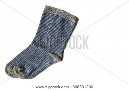 Isolated Textured Striped Pattern Gray And Blue Color Stripes Pair Of Two Cotton Material Sock Socks