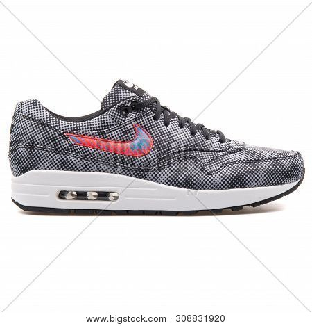 Vienna, Austria - August 25, 2017: Nike Air Max 1 Fb Qs Black, White And Red Sneaker On White Backgr