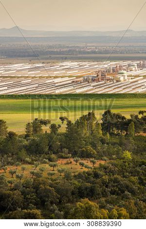 Logrosan, Extremadura, Spain - March 23, 2019: Views Of Solaben, The Logrosan Thermosolar Plant Curr