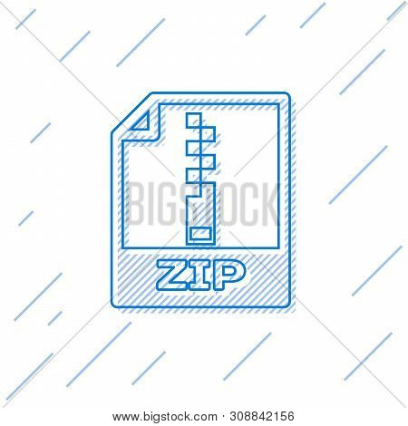 Blue Zip File Document Icon. Download Zip Button Line Icon Isolated On White Background. Zip File Sy