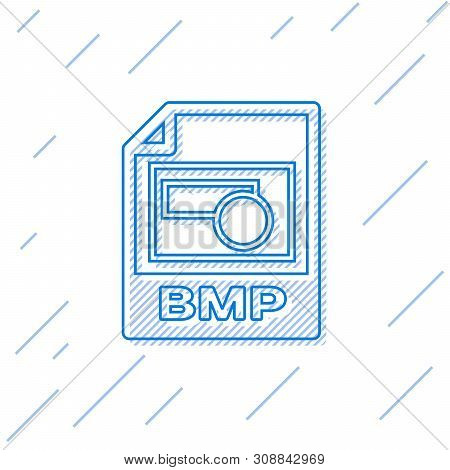 Blue Bmp File Document Icon. Download Bmp Button Line Icon Isolated On White Background. Bmp File Sy
