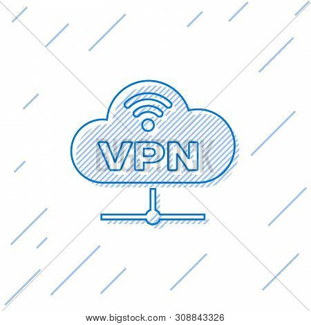 Blue Vpn Network Cloud Connection Line Icon Isolated On White Background. Social Technology. Cloud C