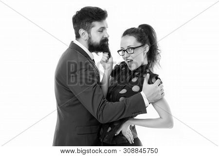 She Knows How Achieve Success. Nothing Personal Just Business. Colleagues Man With Beard And Pretty 