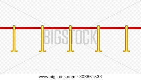 Red Carpet With Red Ropes On Golden Stanchions. Exclusive Event, Movie Premiere, Gala, Ceremony, Awa