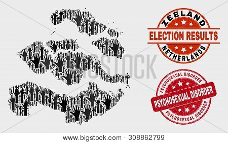 Electoral Zeeland Province Map And Seal Stamps. Red Rounded Psychosexual Disorder Distress Seal. Bla