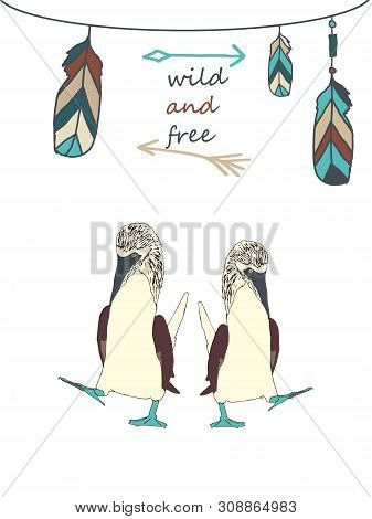 Sea Birds With The Inscription Wild And Free.
