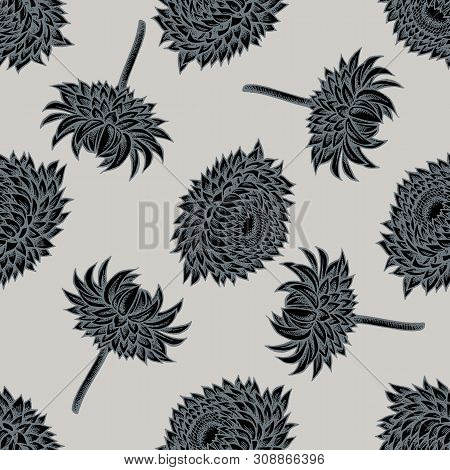 Seamless Pattern With Hand Drawn Stylized Helichrysum Stock Illustration