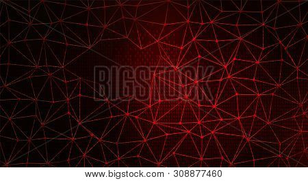 Digital Web On Dark Red Bg. Data Breach