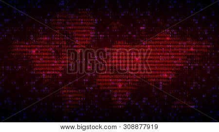 Digital Binary Code On Dark Red Bg With Map