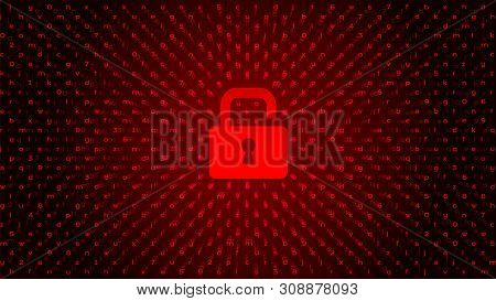 Digital Binary Code On Dark Bg With Lock