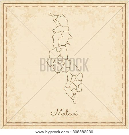 Malawi Region Map: Stilyzed Old Pirate Parchment Imitation. Vector Illustration.