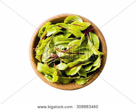 Sweet Beet Leafs(mangold) Isolated On White Background. Top View. Leaves Of Baby Chard With Copy Spa