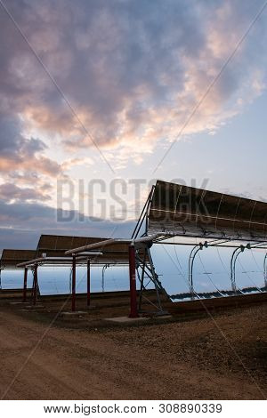 Logrosan, Extremadura, Spain - March 23, 2019: Detail Of The Concentrators And Solar Panels Of The S