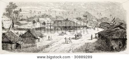 DONG-søn landsbyen gammel se, Indokina (Vietnam). Lavet af Gaildrau, offentliggjort på L'Illustration, 