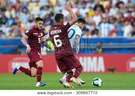 Rio De Janeiro, Brazil - June 28, 2019: Herrera Ravelo Of Venezuela Kicks The Ball During The 2019 A