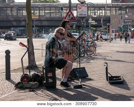 Berlin, Germany - June 29, 2019: Street Musicians Near Zoologischer Garten Station In Berlin, German