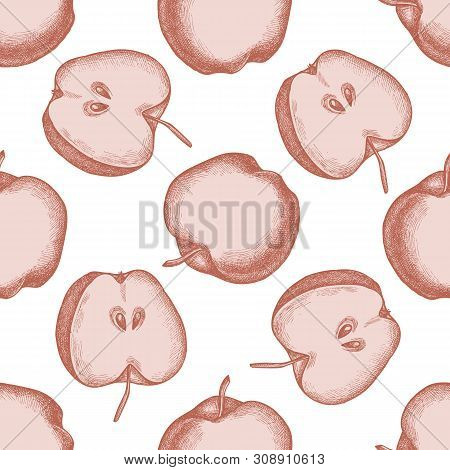 Seamless Pattern With Hand Drawn Pastel Apples Stock Illustration