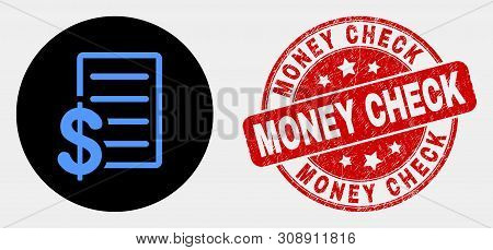 Rounded Price List Pictogram And Money Check Watermark. Red Rounded Distress Watermark With Money Ch