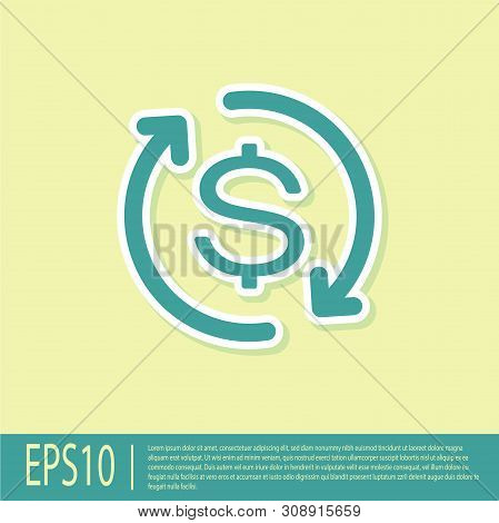 Green Return Of Investment Icon Isolated On Yellow Background. Money Convert Icon. Refund Sign. Doll