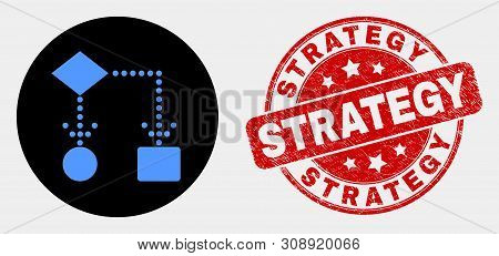 Rounded Block Diagram Icon And Strategy Watermark. Red Rounded Scratched Watermark With Strategy Tex
