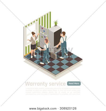 Warranty Service Isometric Composition With Technical Staff Called To House To Diagnose Of Non Worki