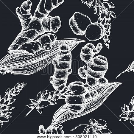 Seamless Pattern With Hand Drawn Chalk Ginger Stock Illustration