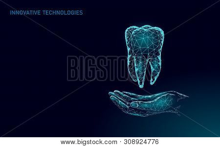 Medical Healthy Human Tooth 3d. Medicine Model Low Poly. Doctor Online Concept. Medical Consultation