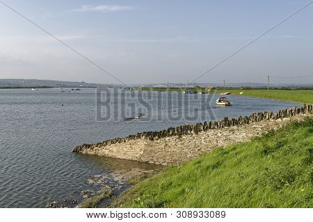 High Spring Tide On River Caen, Braunton Marsh, North Devon, Uk