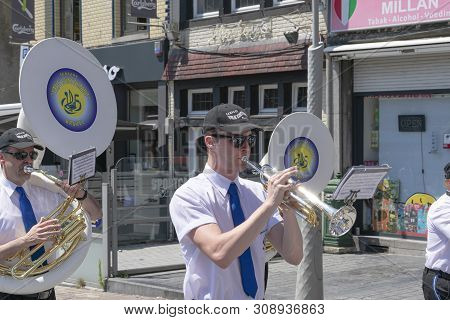 Geraardsbergen, Belgium, 23 June 2019 Music Corps From Brakel, Man Played His Trumpet