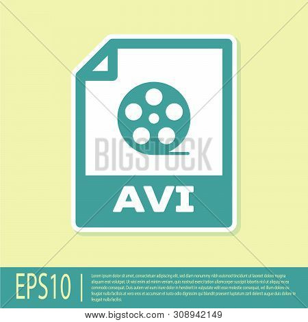 Green Avi File Document Icon. Download Avi Button Icon Isolated On Yellow Background. Avi File Symbo