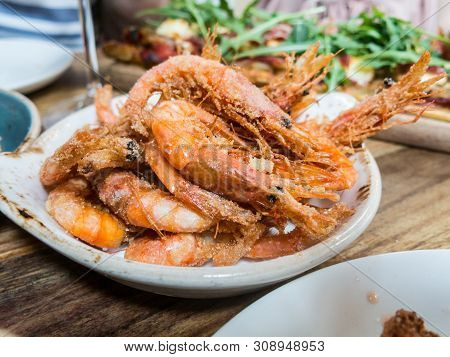 Typical Dish Of Fried Prawns, A Tapa Very Common In Spain, Especially In The South, Andalusia.