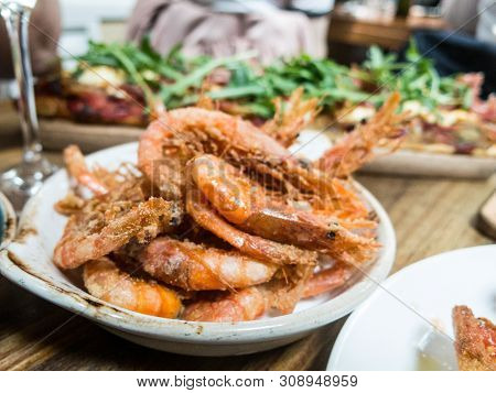Typical Dish Of Fried Prawns, A Tapa Very Common In Spain, Especially In The South, Andalusia.