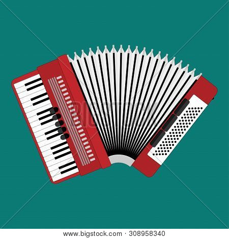 Classical Bayan Or Accordion. Musical Instrument. Accordion Flat Style. Bayan Closeup. Realistic Ill