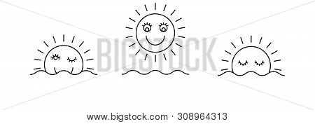 Time Of The Day Simple Icons Set. Sunrise, Sun, Sunshine Silhoue