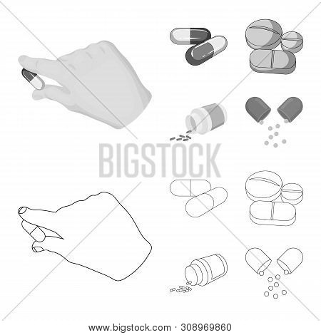 Vector Illustration Of Pill And Medicine Icon. Set Of Pill And Vitamin Stock Vector Illustration.